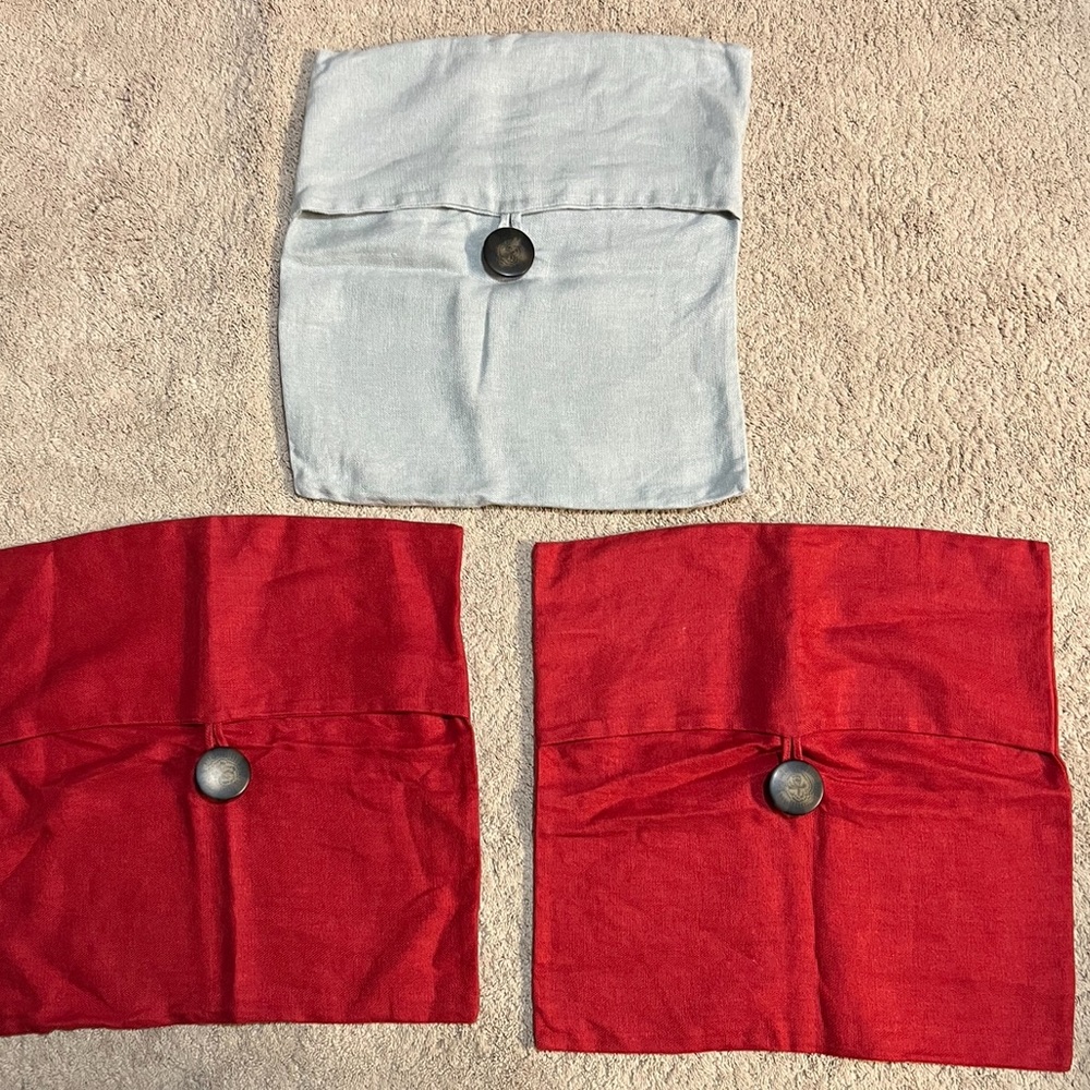 Pottery Barn 18” linen pillow with button closures, lot of 3
